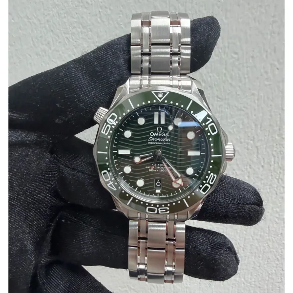 Omega Seamaster Diver 300M Co-Axial Master Chronometer Green Dial on Bracelet Ref 210.30.42.20.10.001 with Card