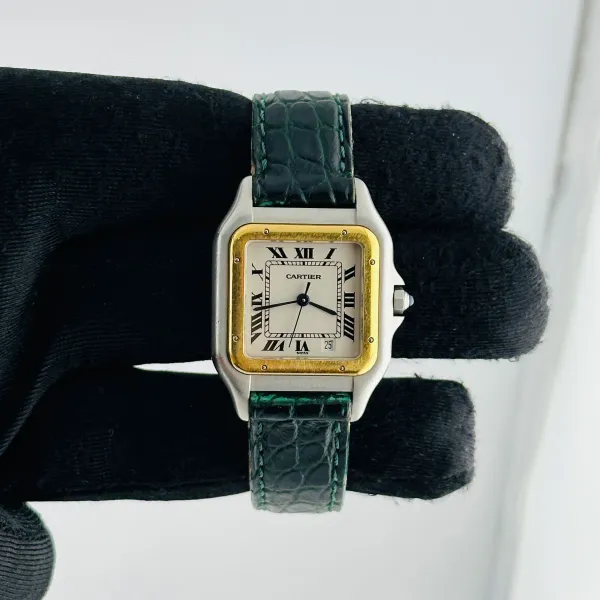 Cartier Panthere White Roman Dial on Green Leather Ref W250285E/11002