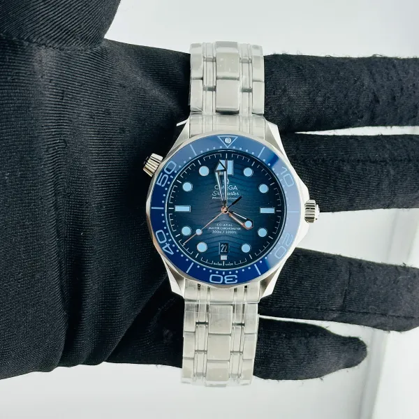 Omega Seamaster Diver 300M Co-Axial Master Chronometer Blue Dial on Bracelet Ref 210.30.42.20.03.003 with Card