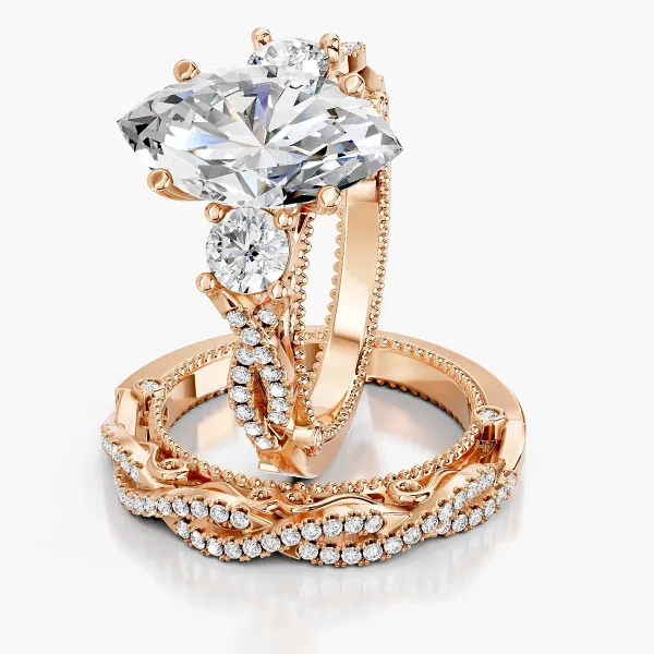 Cindy 10K White Gold Marquise Shape 1 CT Lab Grown Diamond Engagement Ring With Twisted Wedding Band