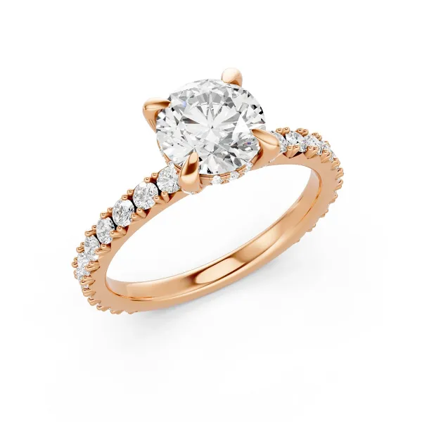 Elly Exquisite 1 Carat Round Shape Lab Grown Diamond Engagement Ring With Pave Diamond Shank