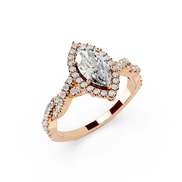 Zuri Sparkling 1 CT Marquise Solitaire Lab Grown Diamond Halo Engagement Ring With Split Shank Design
