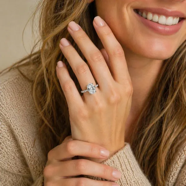 Ina 1 Ct Oval Center Lab Grown Diamond Halo Engagement Ring