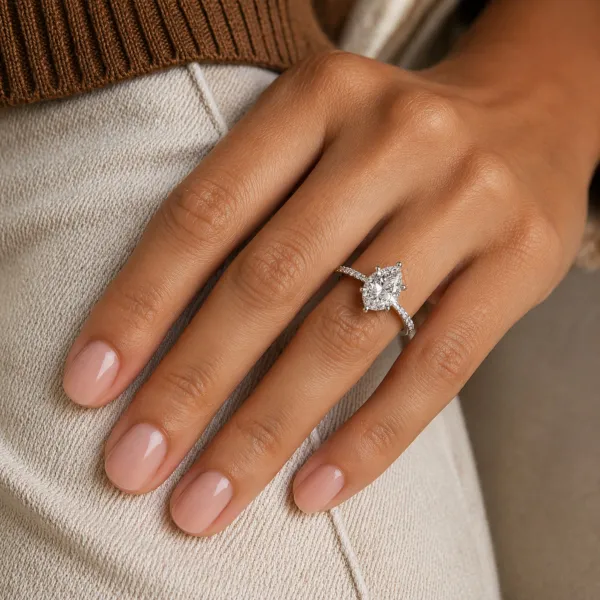 Fia Elegant 1.0 CT Pear Shape Center Lab Grown Diamond Engagement Ring