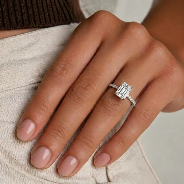 Emerald Cut Center Stone Lab Grown Diamond Engagement Ring