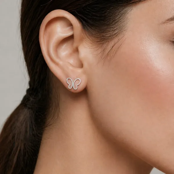Butterfly Shaped Natural Diamond Stud Earrings