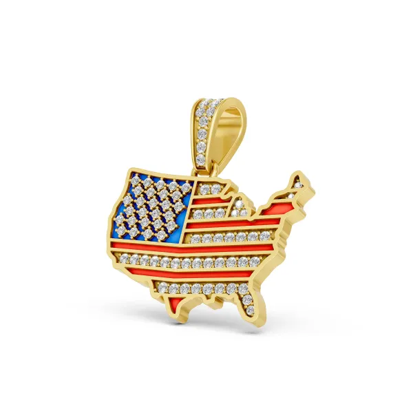 American Flag Map Shaped Charm Pendant