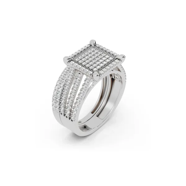 Parisa Square Shape Natural Diamond Cluster Ring with Double Band