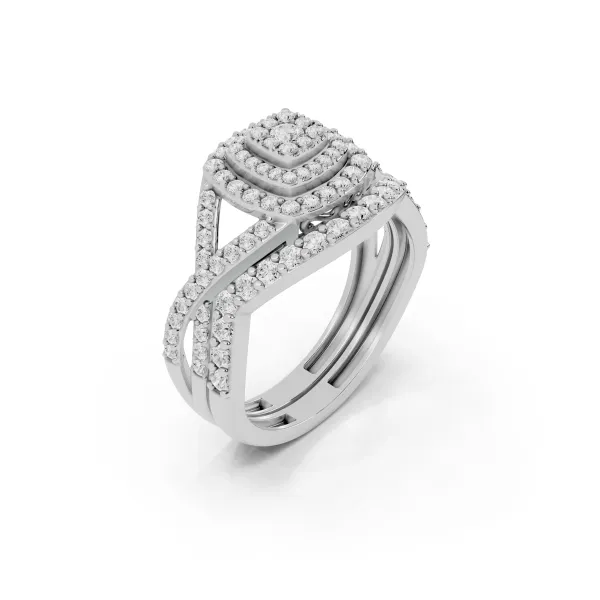 Opal Round Natural Diamond Halo Ring With Twisted Split Band