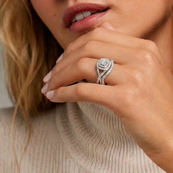 Opal Round Natural Diamond Halo Ring With Twisted Split Band
