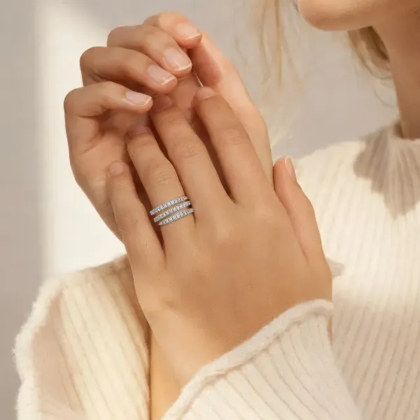 Maeve 10K White Gold Premium Multi Layer Natural Diamond Stylish Statement Ring For Her