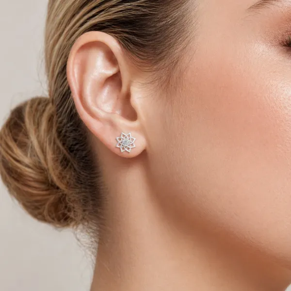Floral Design 0.32 CT Natural Diamond Stud Earrings