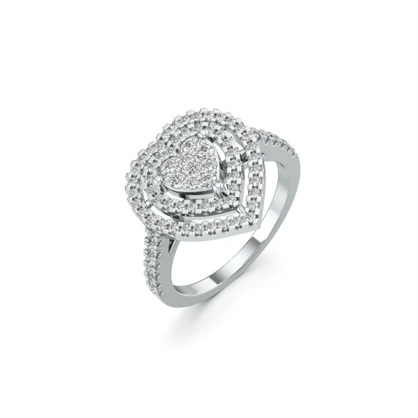 Aster Heart Shape Cluster Natural Diamond Ring With Double Halo