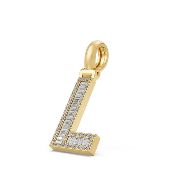 Initial "L" Baguette And Round Diamond Pendant