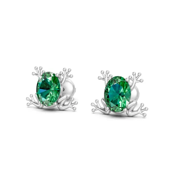 Emerald Oval 2.50 CT Gemstone Froggi Stud Earrings