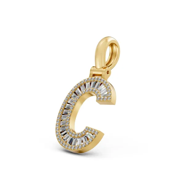 Baguette And Round Natural Diamond Letter "C" Pendant