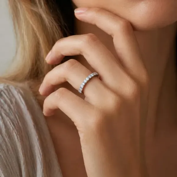 Luna 10K White Gold Elegant Natural Diamond Half Eternity Ring For Women