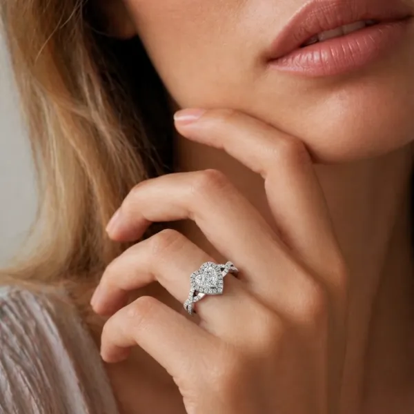 Noa Heart Shape Natural Diamond Cluster Halo Design Engagement Ring For Women