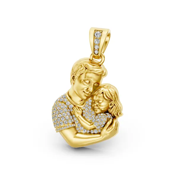 Father Hugging Child Pendant With Natural Diamond