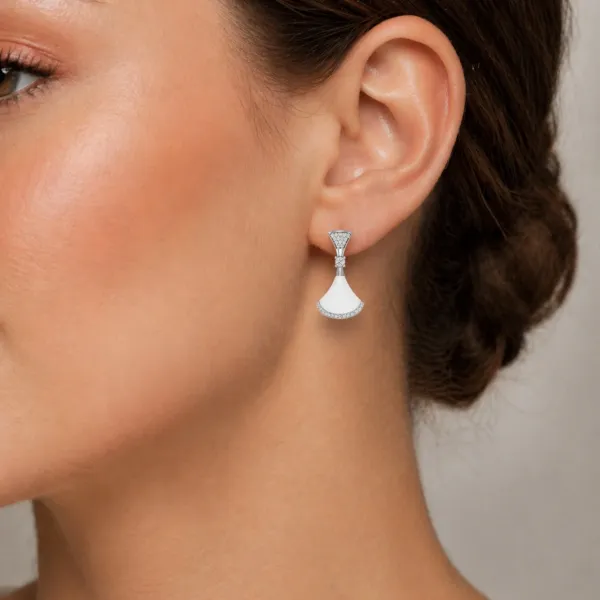 10K White Gold Mother Of Pearl Natural Diamond Earrings