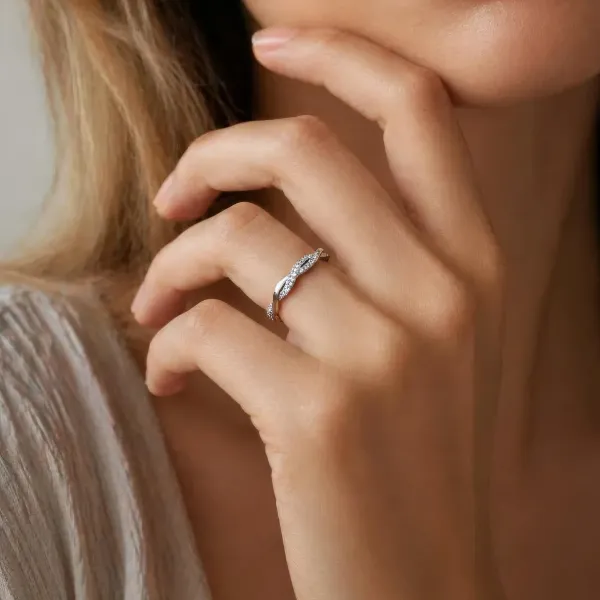 Luciana 10K White Gold Designer Curved Natural Diamond Ring