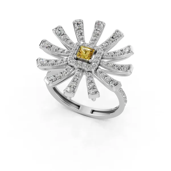 Amelia Luxury Floral Diamond Cocktail Ring With Princess Cut Yellow Stone