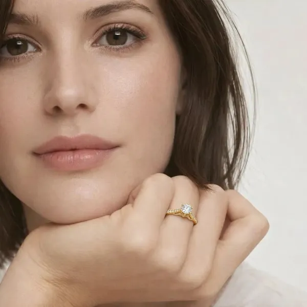 Central Round Natural Diamond Engagement Ring