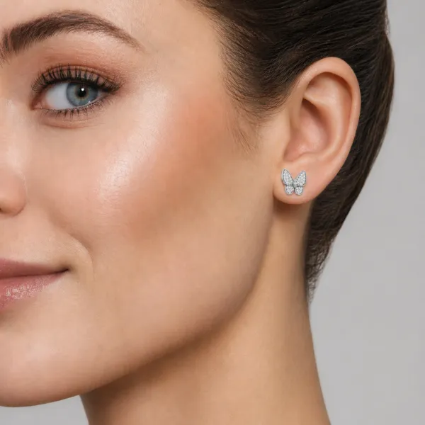 Butterfly Shape Natural Diamond Stud Earrings