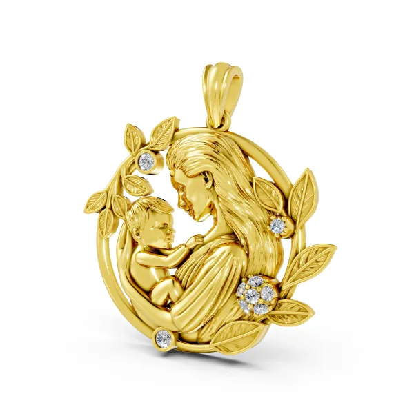 Mother Holding Her Baby Natural Diamond Pendant