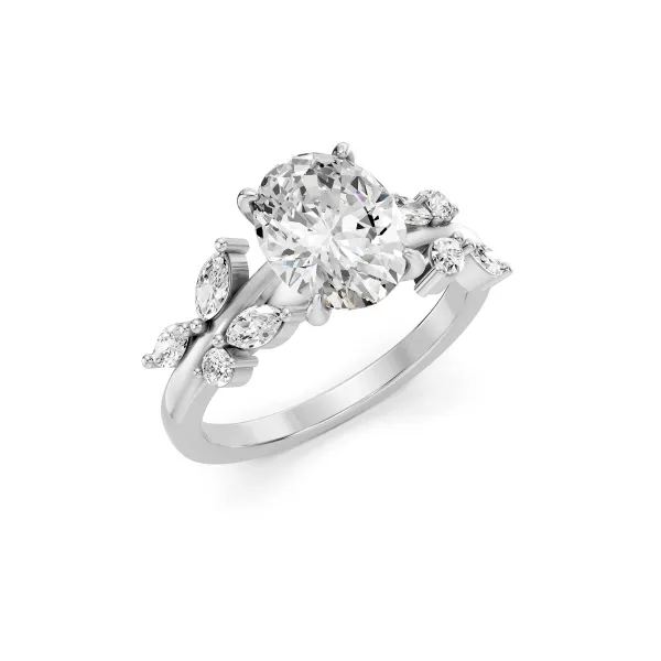 Aura Luxury Oval Lab Grown Diamond Floral Ring With Marquise Side Stones