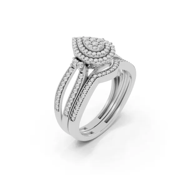 Noemi Elegant Pear Shape Natural Round Diamond Cluster Ring With Multi Layer Band