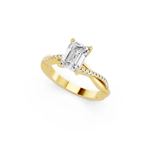 Round And Emerald Cut Lab Grown Diamond Twisted  Engagement Ring