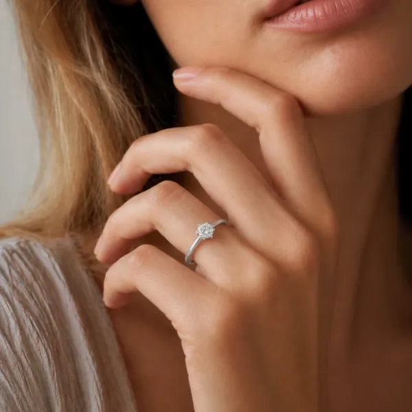 Leocadia 10K White Gold Elegant 0.5 CT Solitaire Natural Diamond Classic Engagement Ring For Women