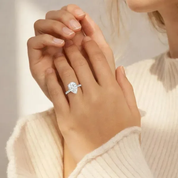 Elodie 10K White Gold Classic Pear-Cut Engagement Ring With Round Side Stone