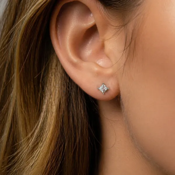 Cleo Elegant Princess Cut Natural Diamond Solitaire Earrings