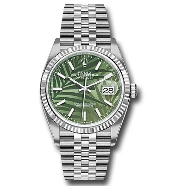 Rolex Datejust Olive Green Palm Motif Dial On Jubilee Ref 126234 With New Style Card Green 2022