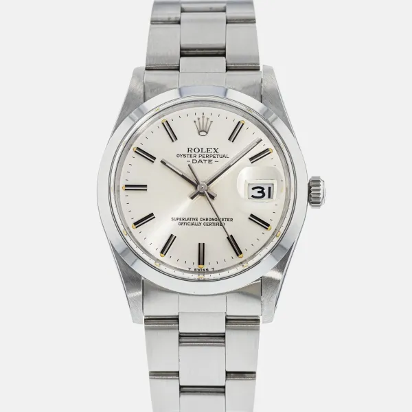 Rolex Oyster Perpetual Date Silver Stick Dial On Oyster Ref 15000