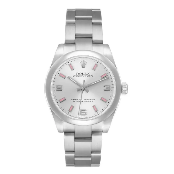 Rolex Oyster Perpetual Silver / Pink Markers Dial On Oyster