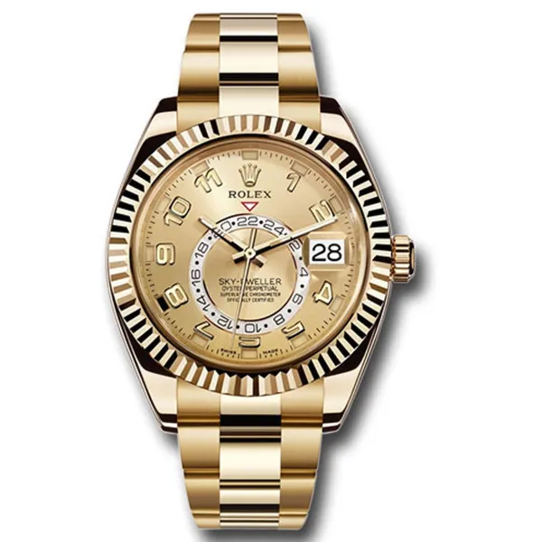 Rolex Sky Dweller Champagne Sunray Arabic Dial on Oyster Ref 326938 with New Style Card White 2016