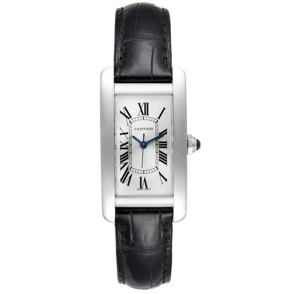 Cartier Tank Americaine Silver Roman Dial On Leather