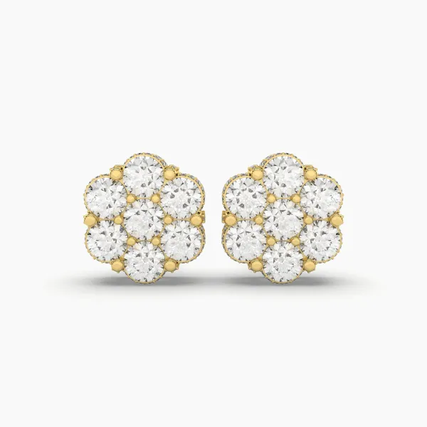 Natural Diamond Sunflower Earrings For Unisex