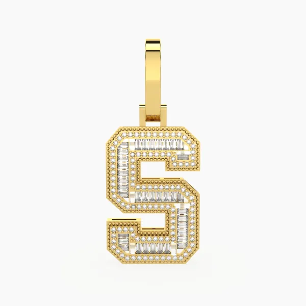 Letter S Bold Iced-Out Design Pendant With Baguette And Round Natural Diamond
