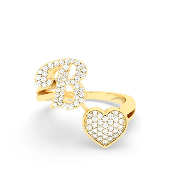 Heart Shaped Initial Letter B Natural Diamond Rings For Women