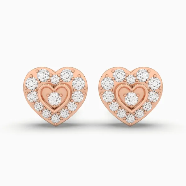 10K Rose Gold Sparkling Heart Shape Diamond Stud Earrings