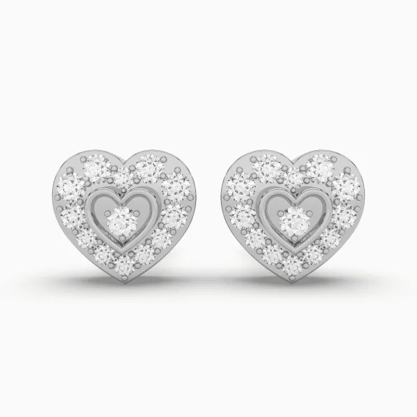 10K White Gold Sparkling Heart Shape Diamond Stud Earrings