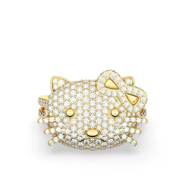 Aisha 10K Yellow Gold Kitty Inspired Natural Diamond  Ring For Womens