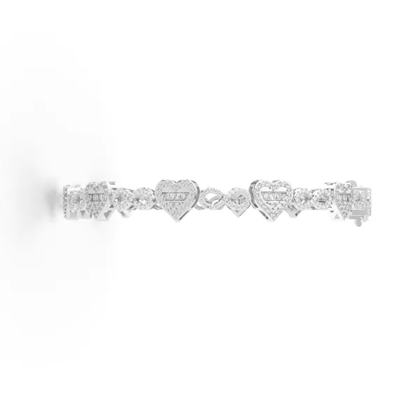 10K White Gold Natural Diamond Heart Bracelet