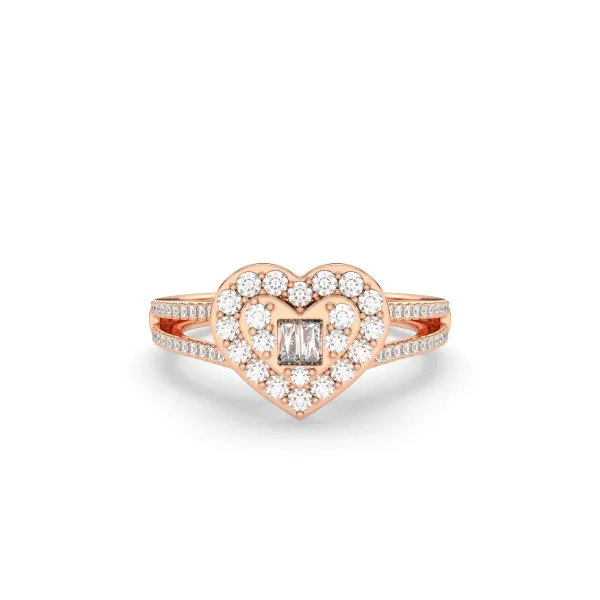 10K Rose Gold Women's Baguette And Round Cut Diamond Heart Engagement Ring