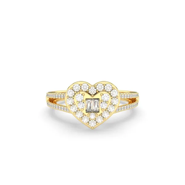 Women's Baguette And Round Cut Natural Diamond Heart Engagement Ring