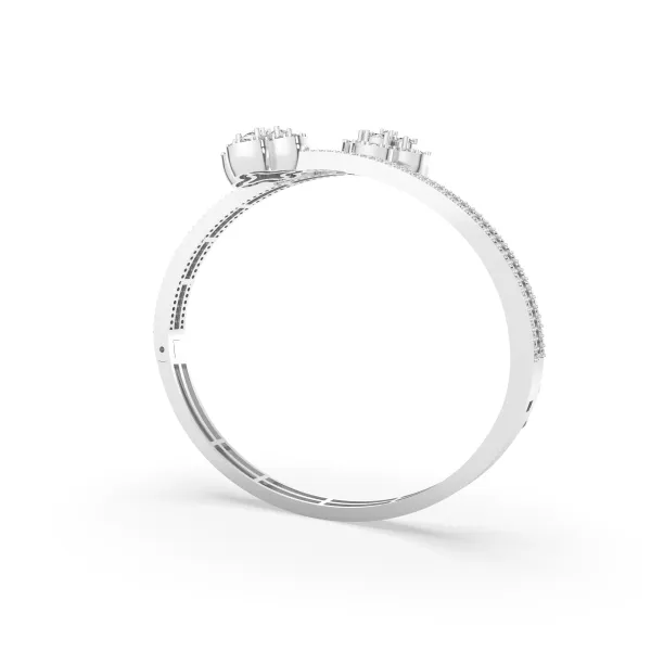 10K White Gold Round And Baguette-Cut Natural Diamond Bangle Bracelet